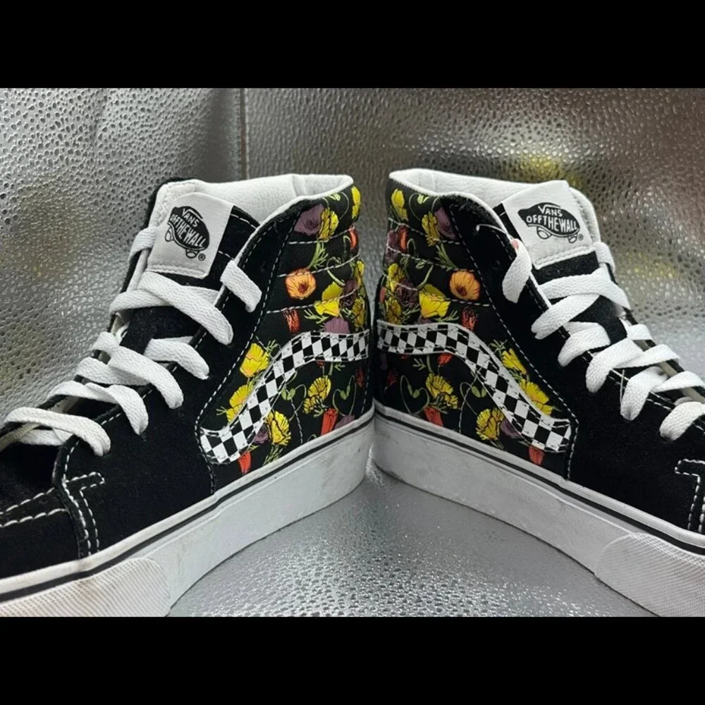 Size 6.5 -‎ Vans Sk8-Hi Platform Colorful Poppy Checkerboard Floral Skate Shoes